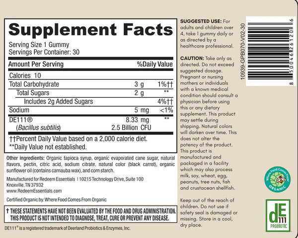 Redeem Essentials - Kid's Digestive Gummies Supplement Facts